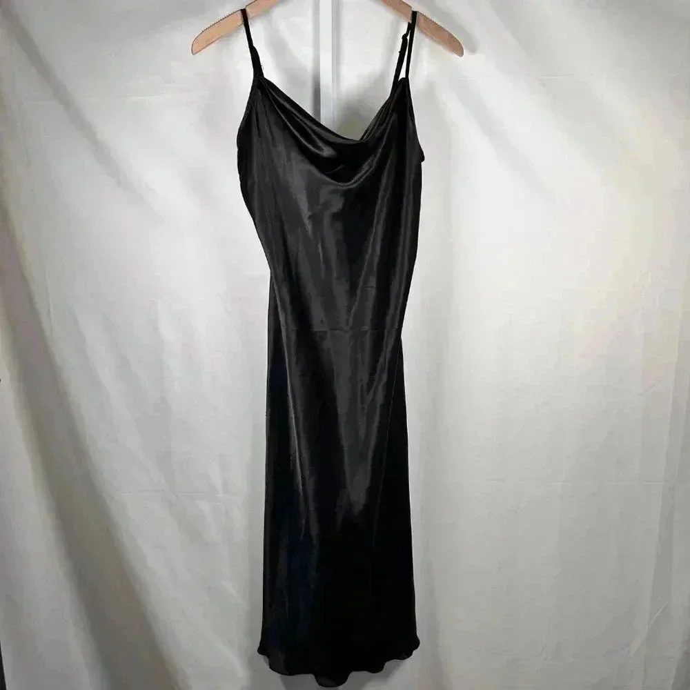 Vintage Bebe Slip Dress Size Medium Black Satin Smooth Date City